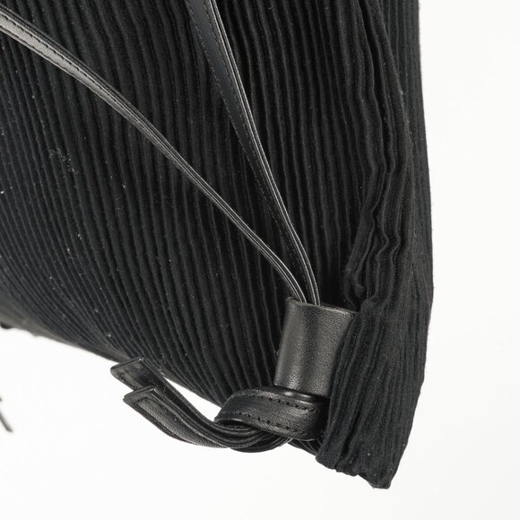 Y's Black Pleated Satin Leather-Drawstring Backpack - Picture 7 of 10